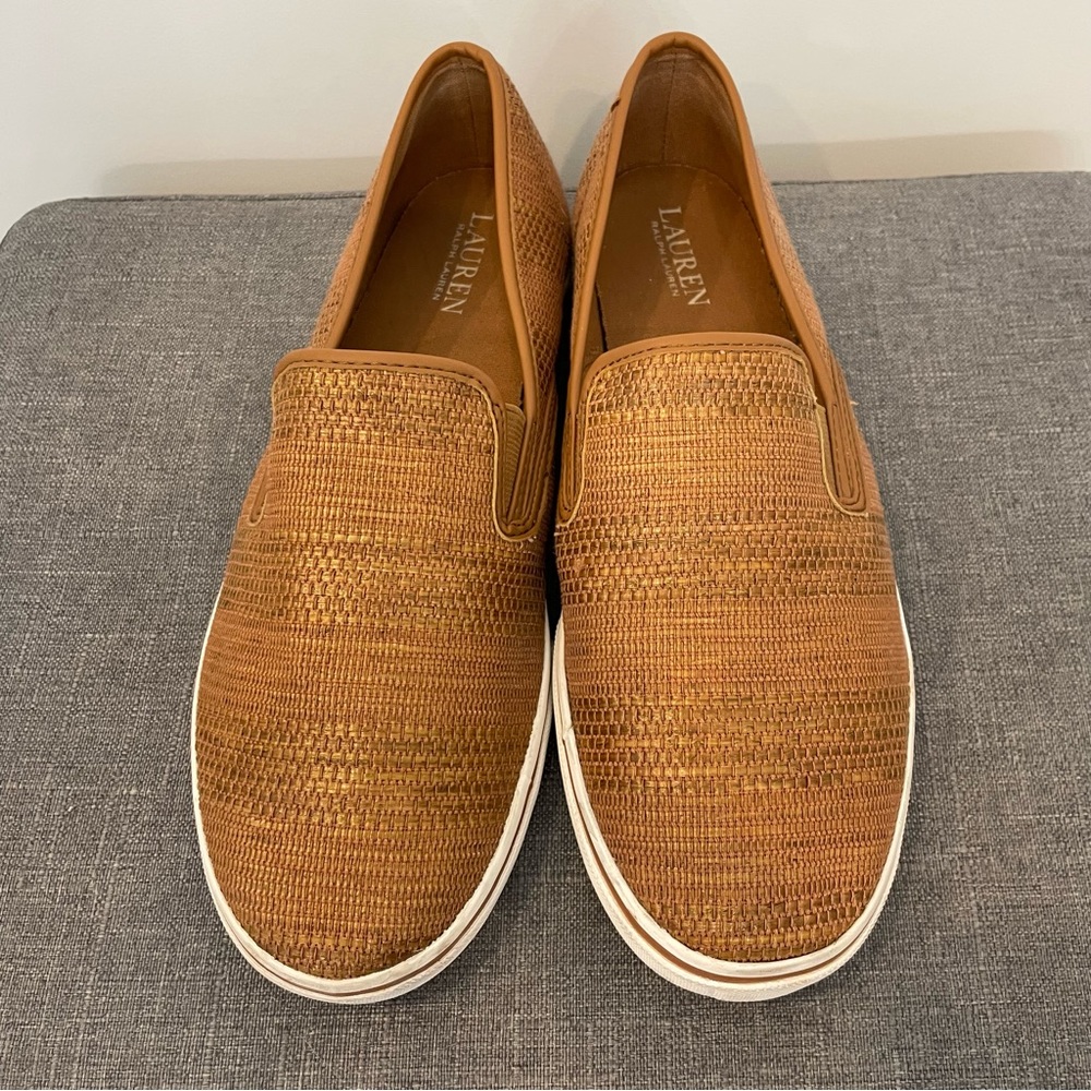RALPH LAUREN Janis Woven Slip On Loafer Flat Sneakers - Tan Size 10 - Picture 6 of 13